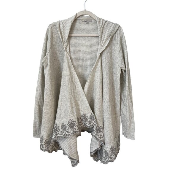 Stetson Hooded Open Front Cardigan Women XL Striped Floral Embroidered Boho NEW - Picture 1 of 8